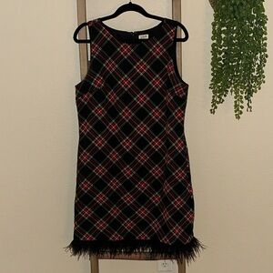 J. Crew Factory Tartan Plaid Dress with feathered trim - size 12